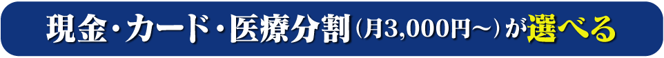 現金、カード、医療分割など支払い方法が選べる