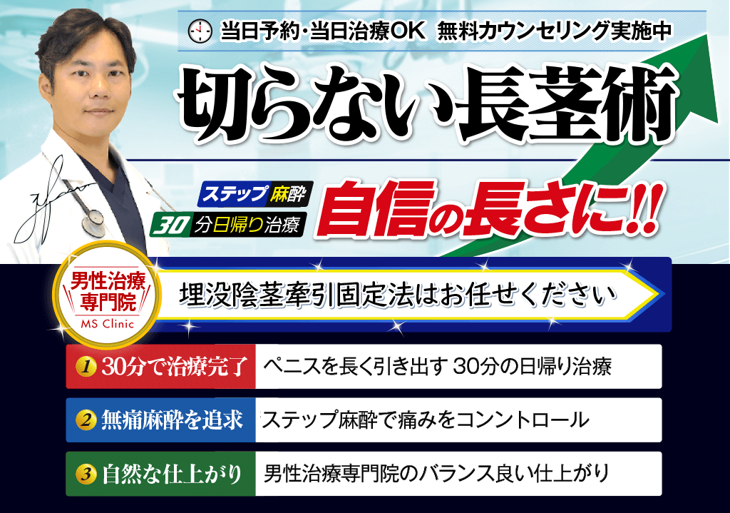 切らない長茎術で短小ペニスを長く改善