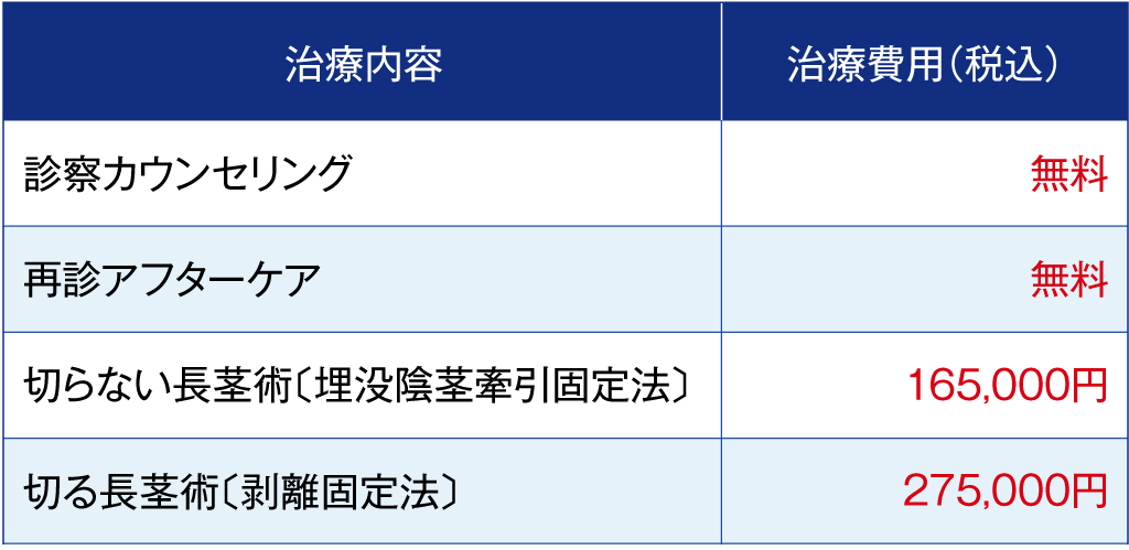 長茎術の治療費一覧